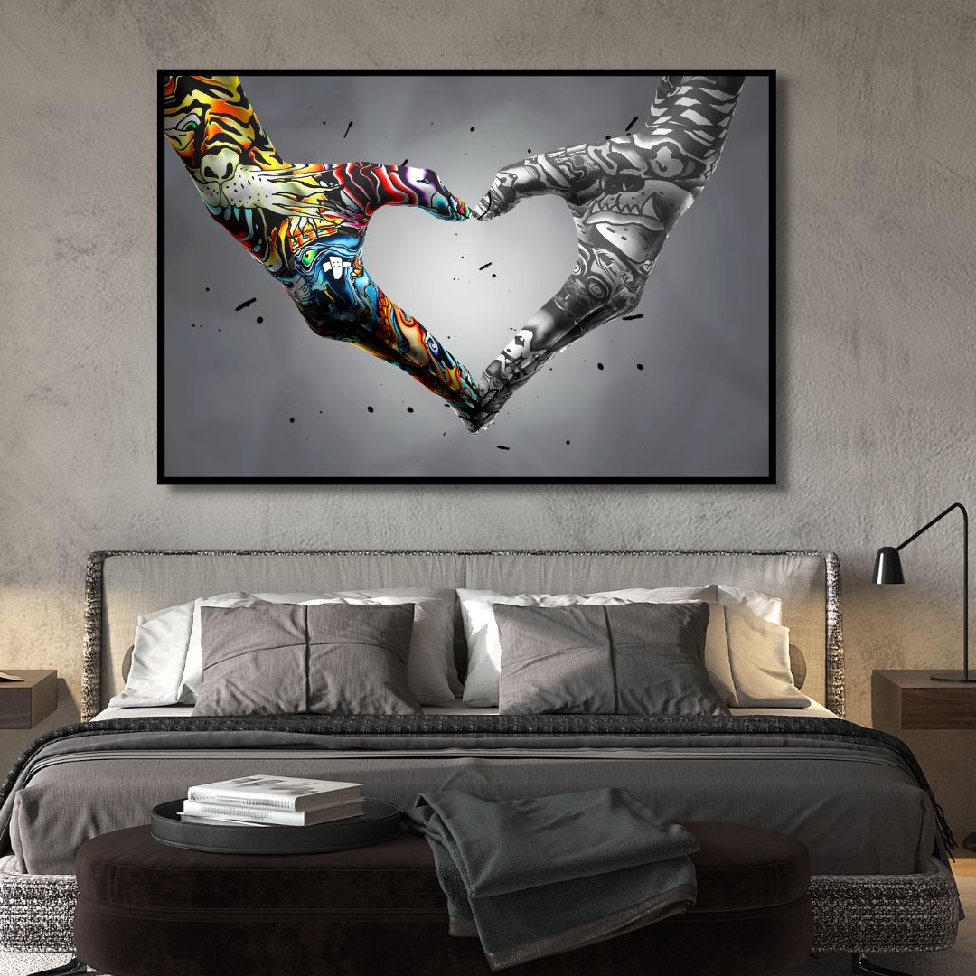 Heart Hand Gesture Graffiti Canvas Wall Art - Designity Art