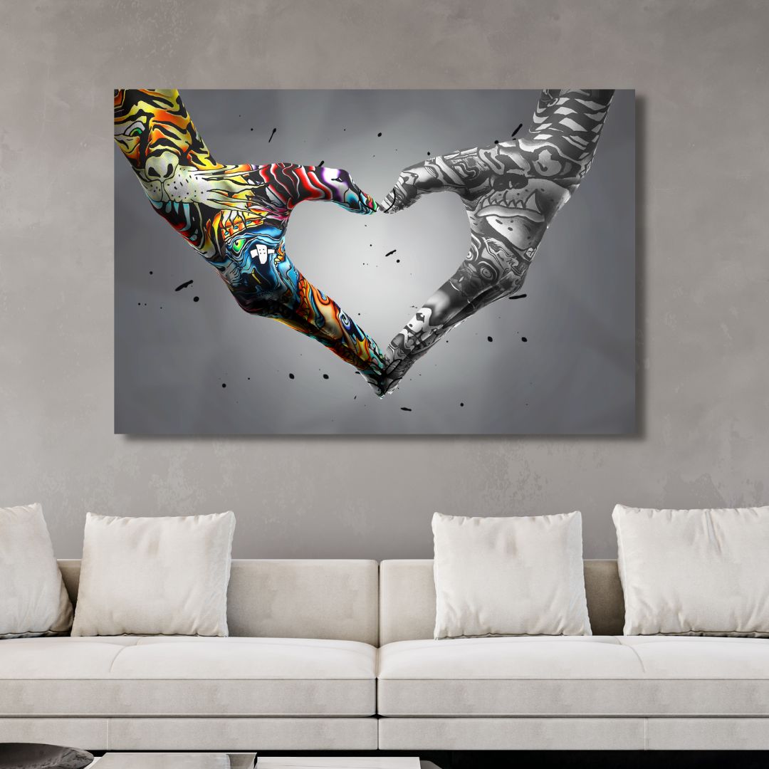 Heart Hand Gesture Graffiti Canvas Wall Art - Designity Art