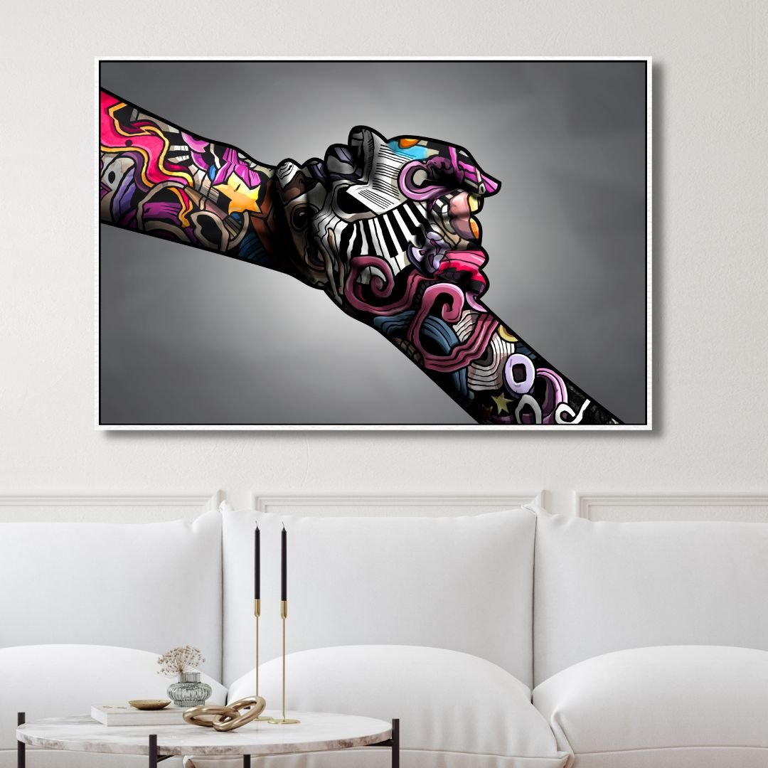 Holding Hands Graffiti Canvas Wall Art - Designity Art