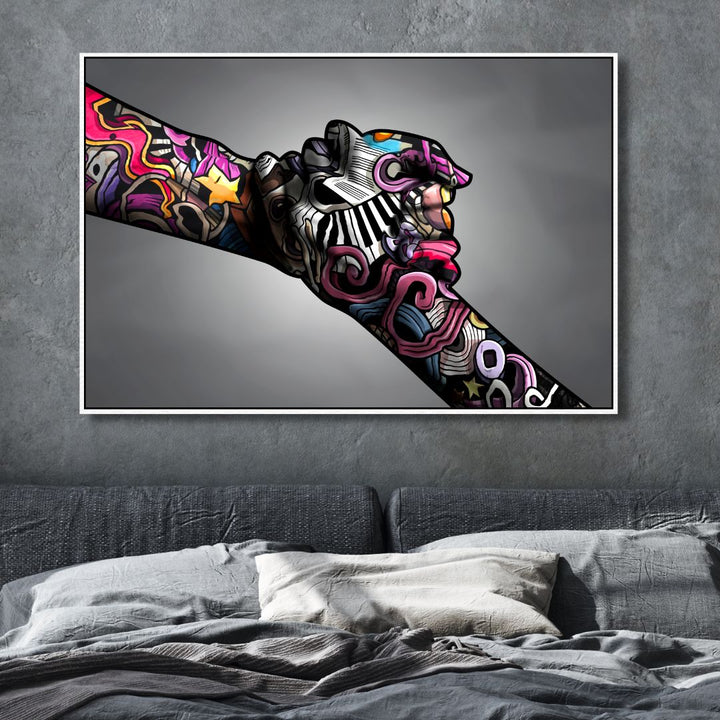 Holding Hands Graffiti Canvas Wall Art - Designity Art