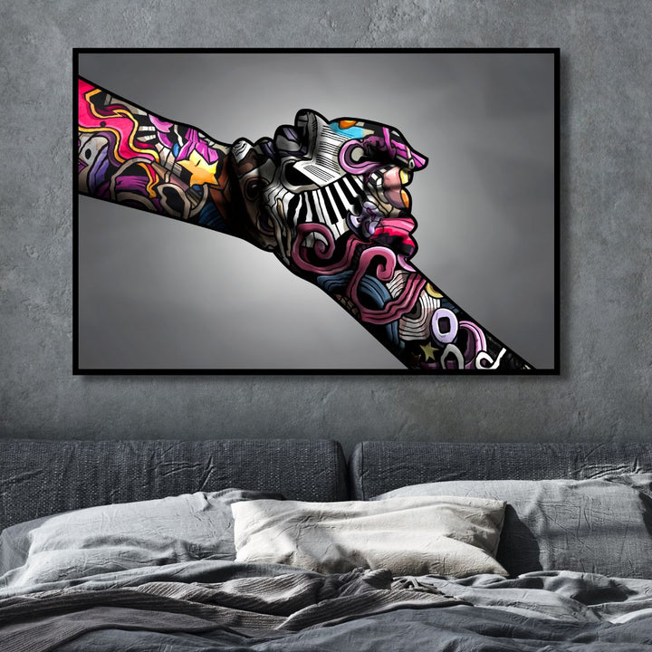 Holding Hands Graffiti Canvas Wall Art - Designity Art