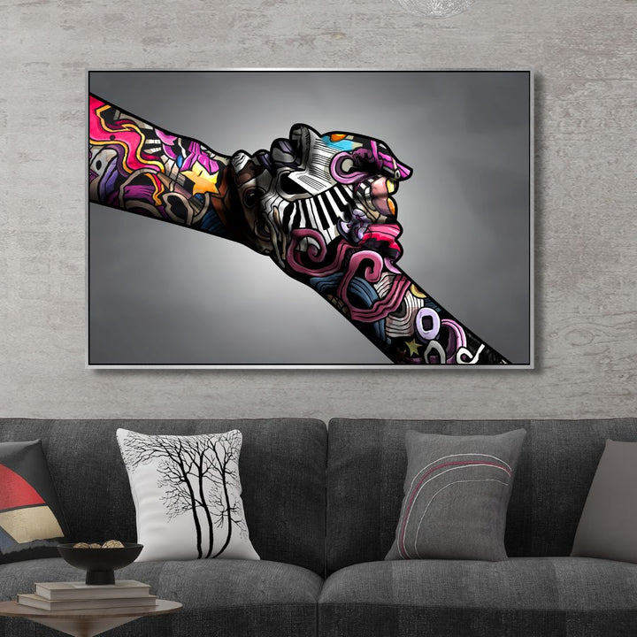 Holding Hands Graffiti Canvas Wall Art - Designity Art