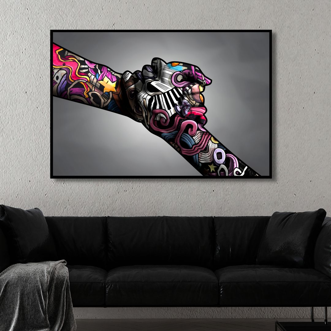 Holding Hands Graffiti Canvas Wall Art - Designity Art