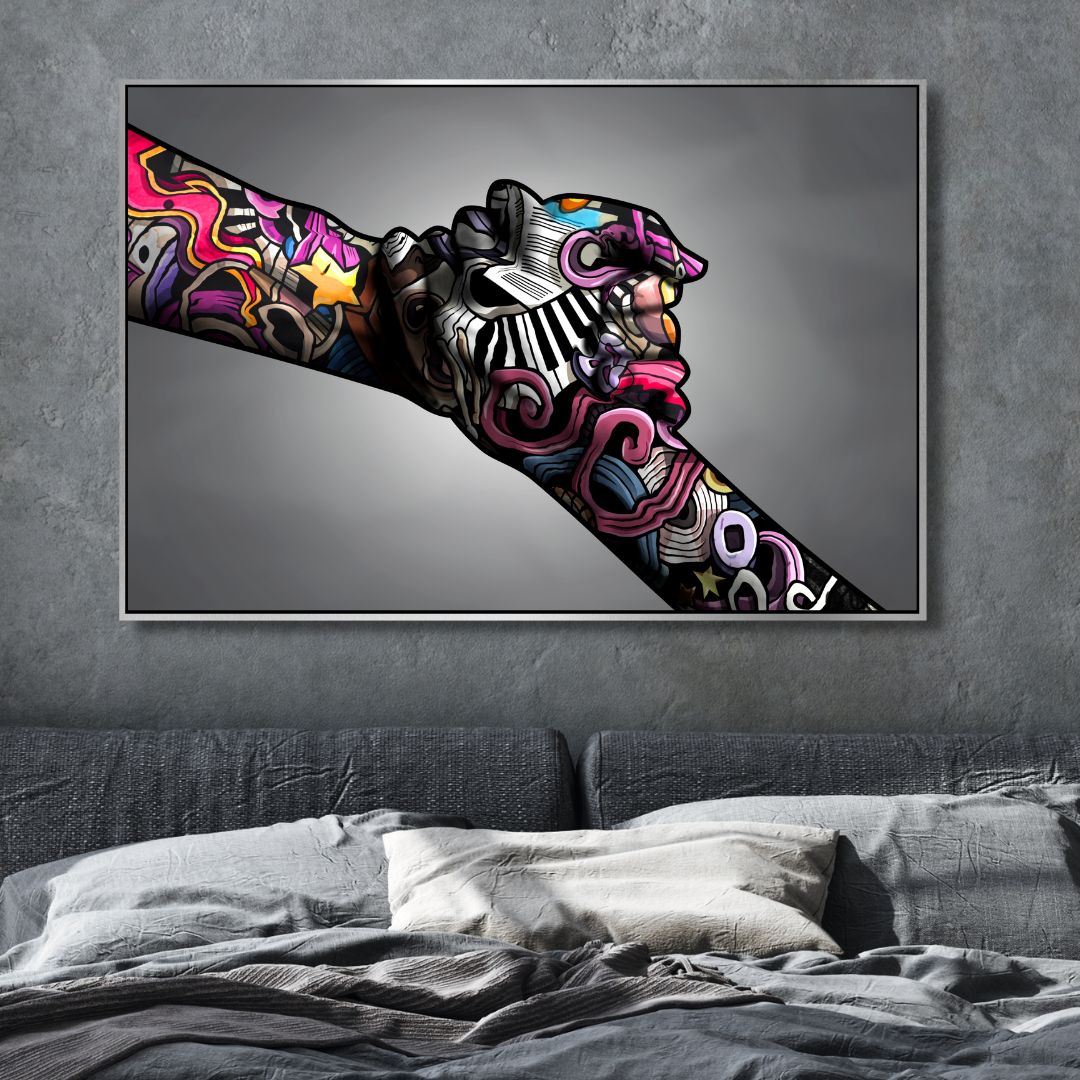 Holding Hands Graffiti Canvas Wall Art - Designity Art