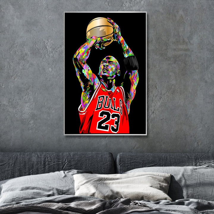 Michael Jordan Jump Pop Art Canvas Wall Art - Designity Art