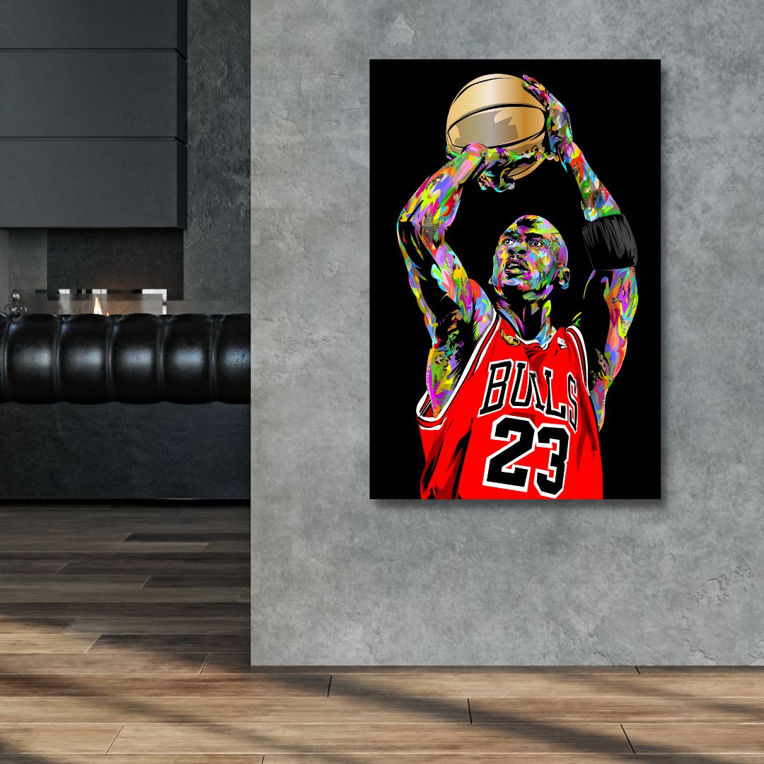 Michael Jordan Jump Pop Art Canvas Wall Art - Designity Art