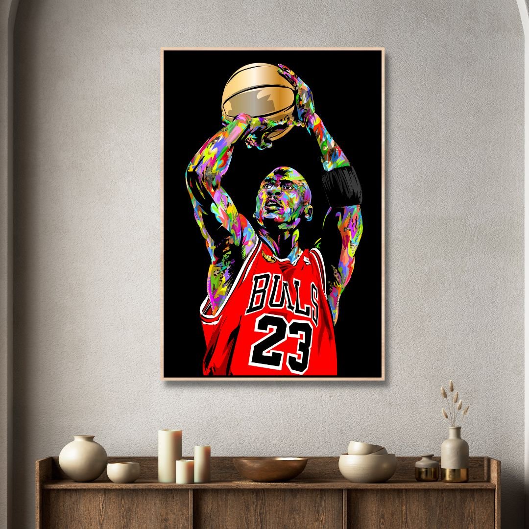 Michael Jordan Jump Pop Art Canvas Wall Art - Designity Art