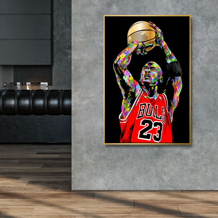 Michael Jordan Jump Pop Art Canvas Wall Art - Designity Art