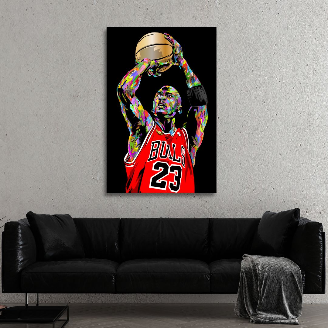 Michael Jordan Jump Pop Art Canvas Wall Art - Designity Art