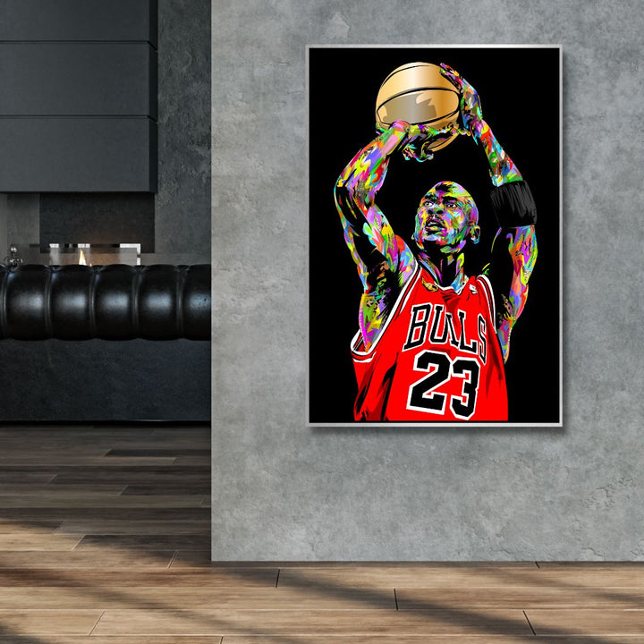 Michael Jordan Jump Pop Art Canvas Wall Art - Designity Art