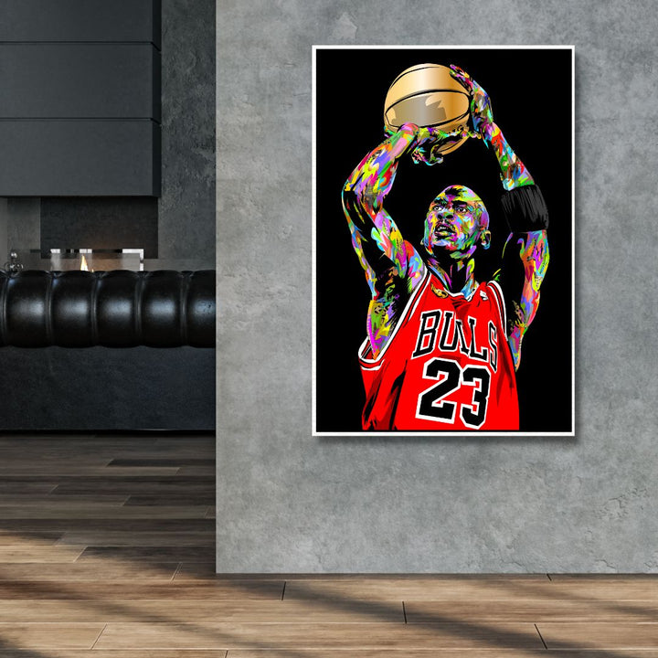 Michael Jordan Jump Pop Art Canvas Wall Art - Designity Art