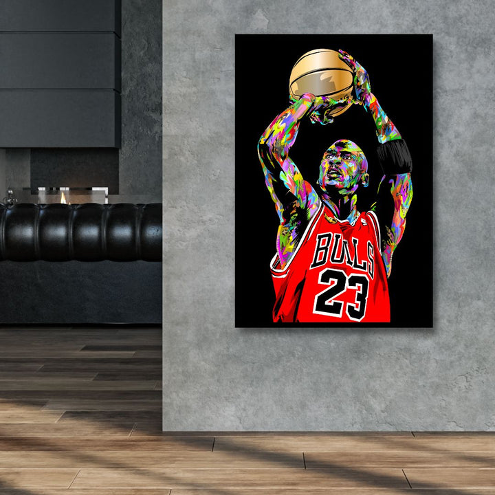 Michael Jordan Jump Pop Art Canvas Wall Art - Designity Art