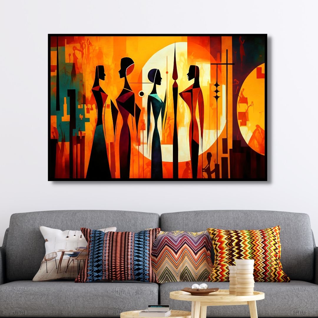 Mid Century Celebration Cubism Style Canvas Wall Art - Designity Art