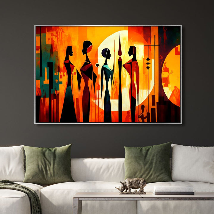 Mid Century Celebration Cubism Style Canvas Wall Art - Designity Art