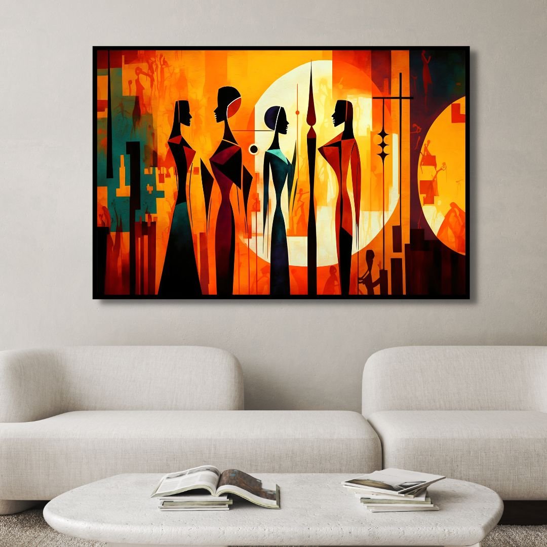 Mid Century Celebration Cubism Style Canvas Wall Art - Designity Art