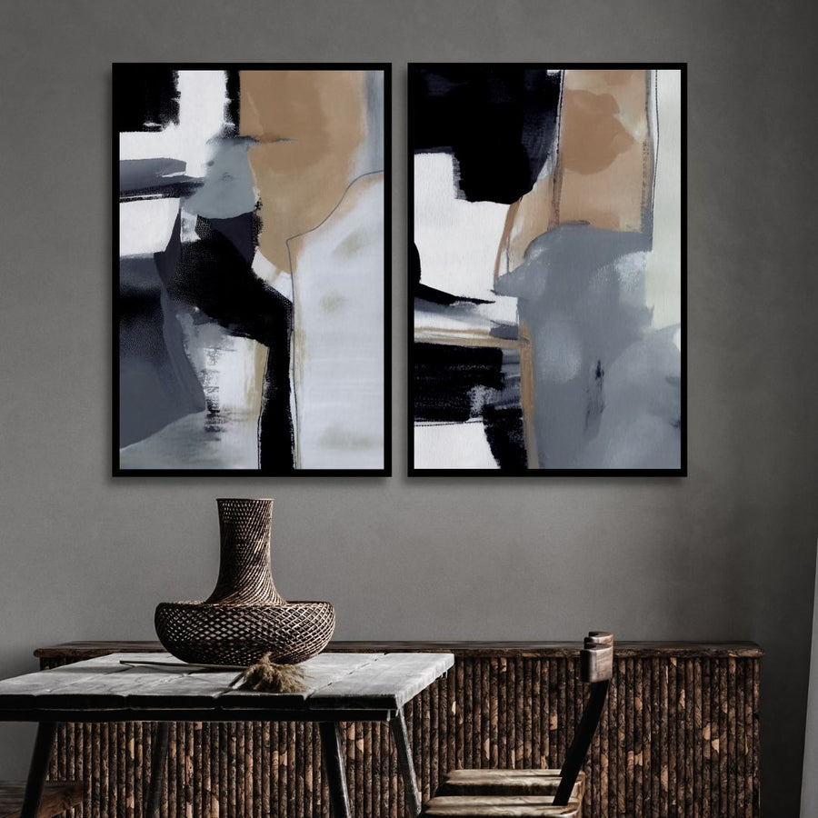 Modern Gray, Black and Beige Abstract Art - Designity Art