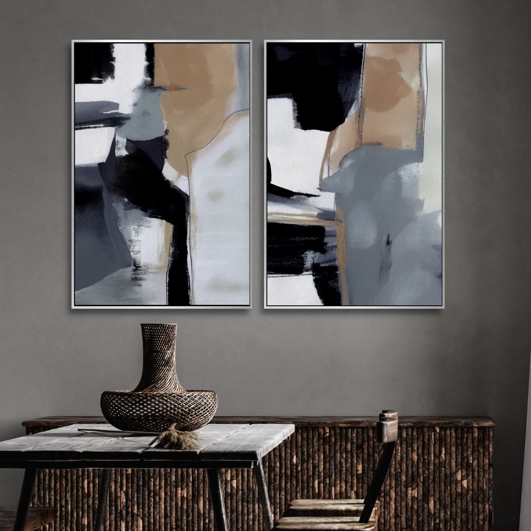 Modern Gray, Black and Beige Abstract Art - Designity Art