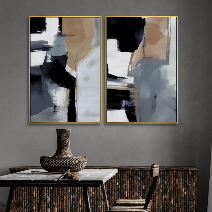 Modern Gray, Black and Beige Abstract Art - Designity Art