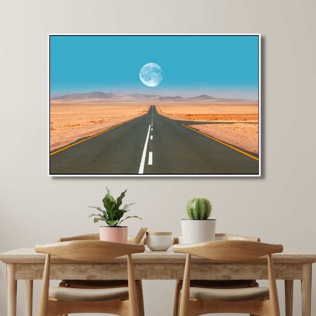 Namib Desert Road Full Moon Photography Art - Designity Art