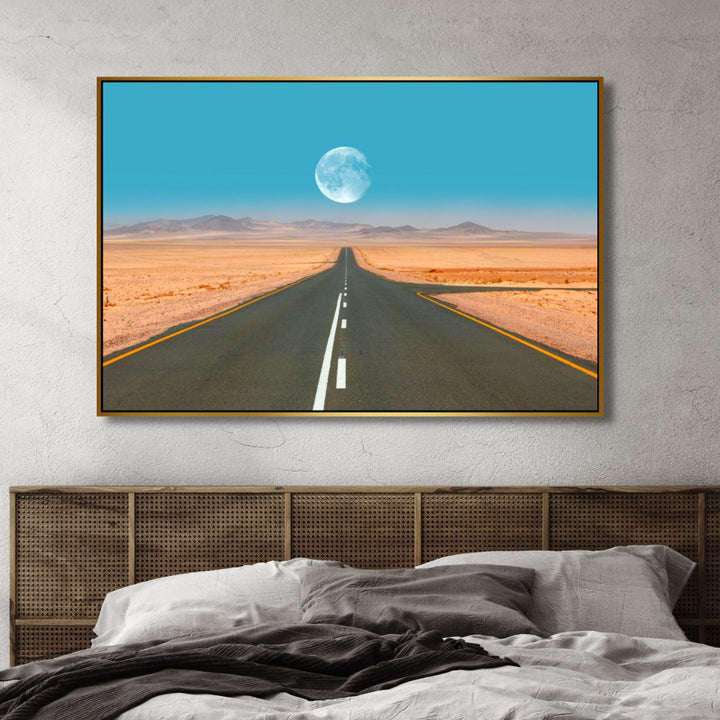 Namib Desert Road Full Moon Photography Art - Designity Art