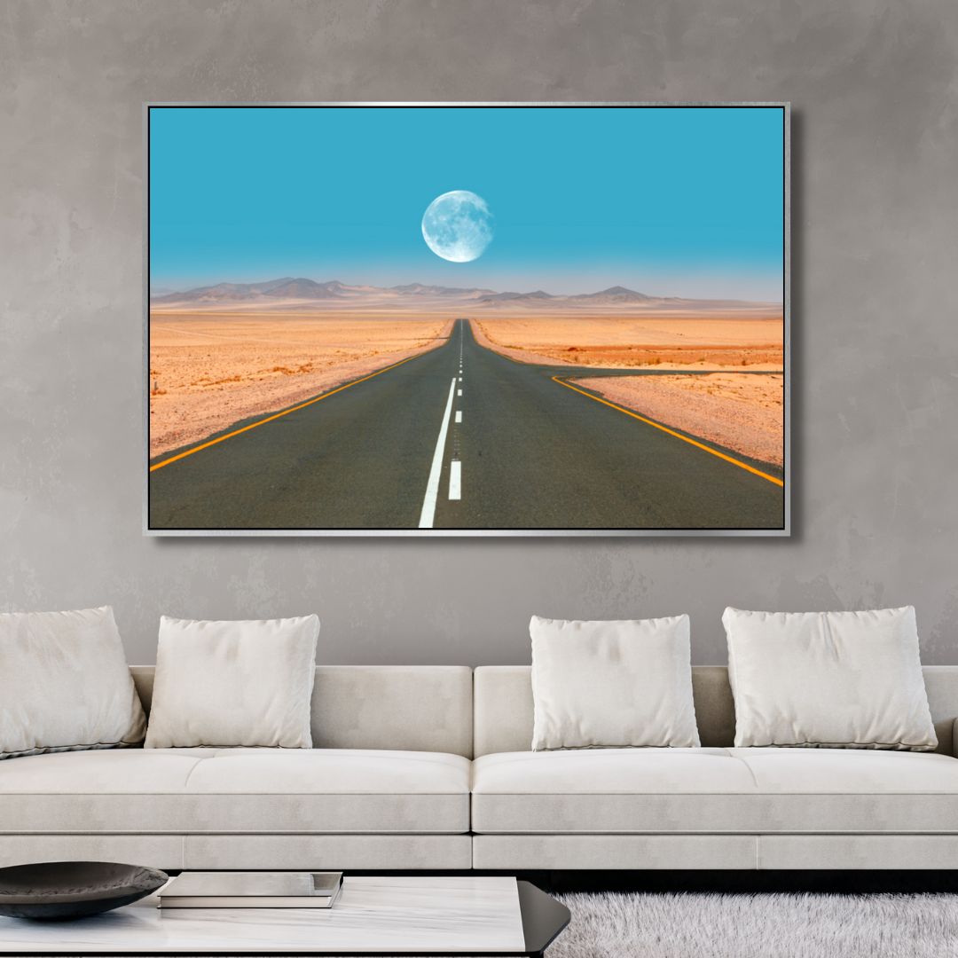 Namib Desert Road Full Moon Photography Art - Designity Art