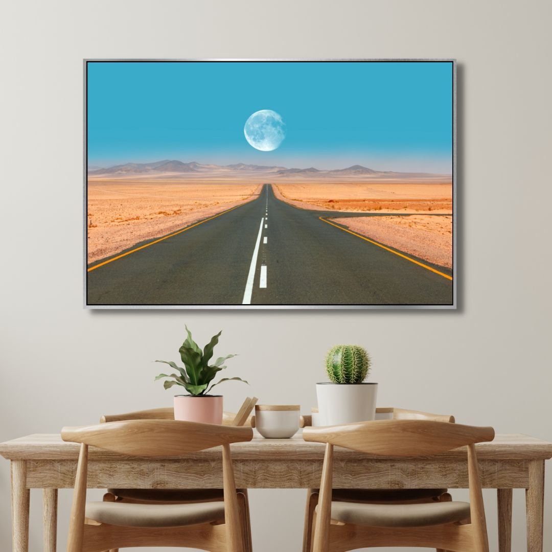 Namib Desert Road Full Moon Photography Art - Designity Art