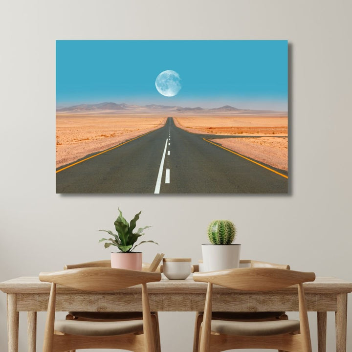 Namib Desert Road Full Moon Photography Art - Designity Art