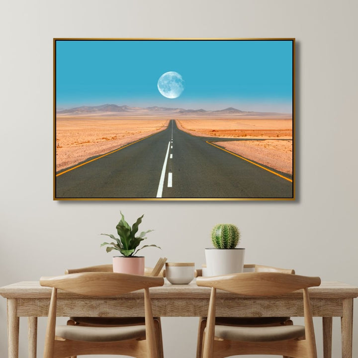 Namib Desert Road Full Moon Photography Art - Designity Art