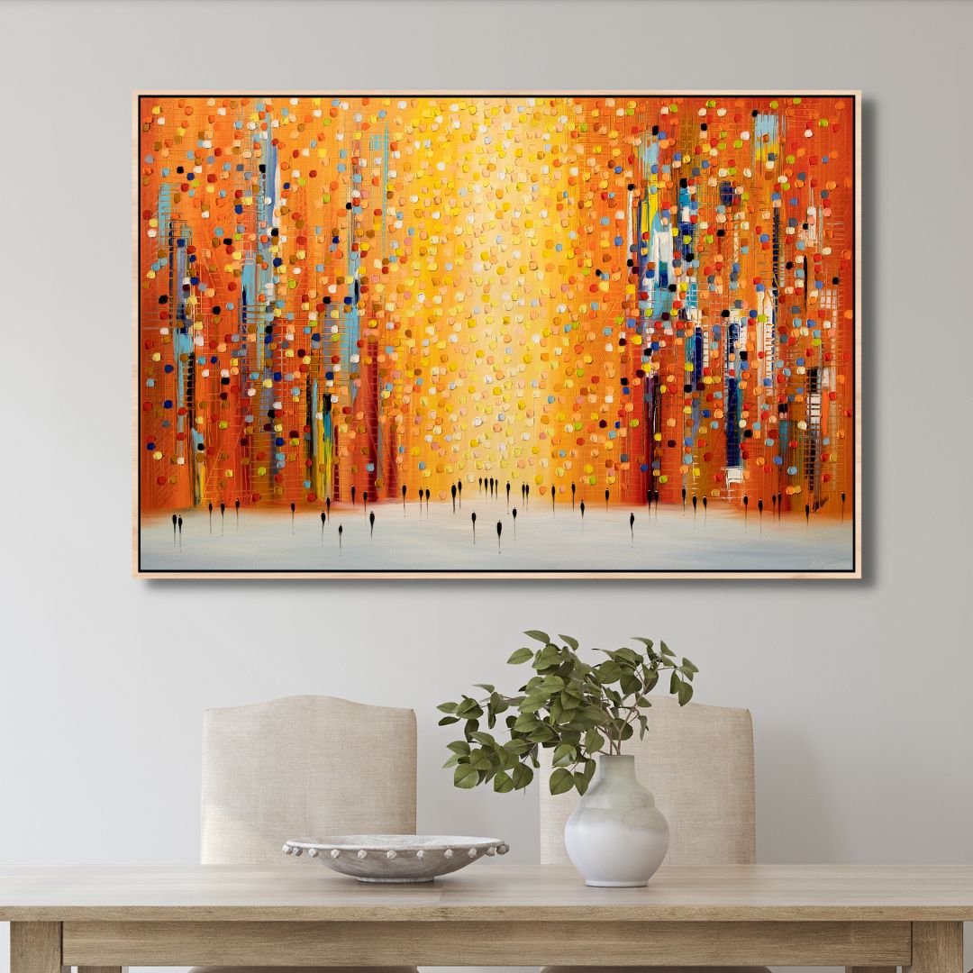 Orange Sunset Stroll Abstract Canvas Wall Art - Designity Art