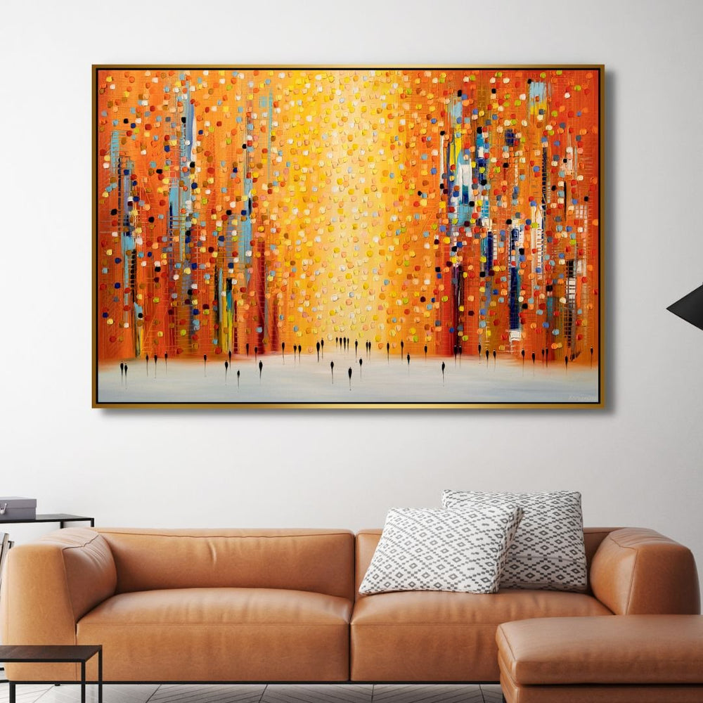 Orange Sunset Stroll Abstract Canvas Wall Art - Designity Art