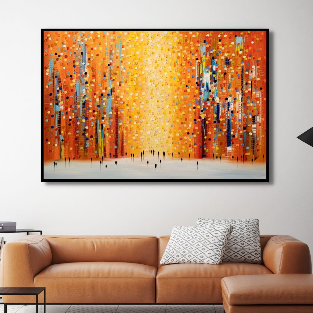 Orange Sunset Stroll Abstract Canvas Wall Art - Designity Art