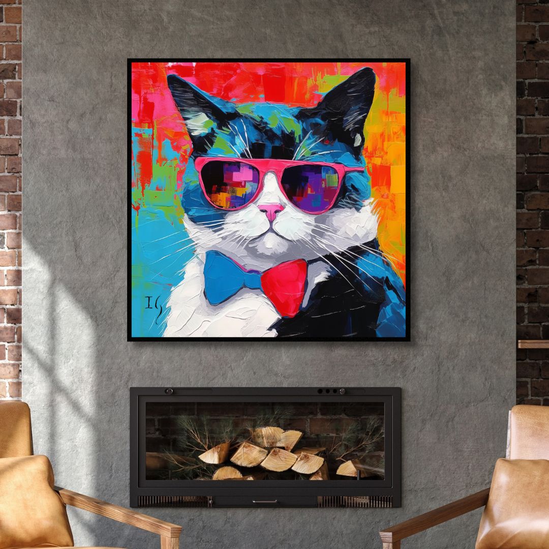 Party Cat Canvas Wall Art - Designity Art