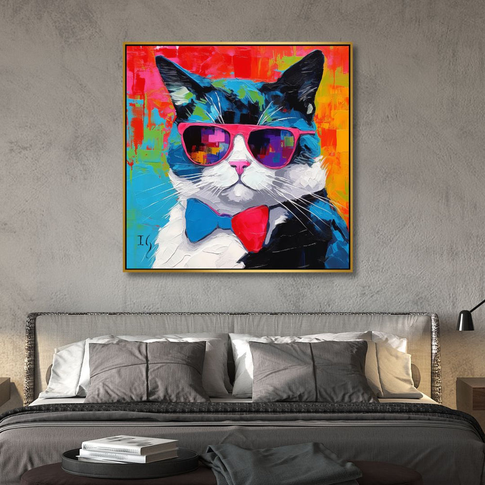 Party Cat Canvas Wall Art - Designity Art