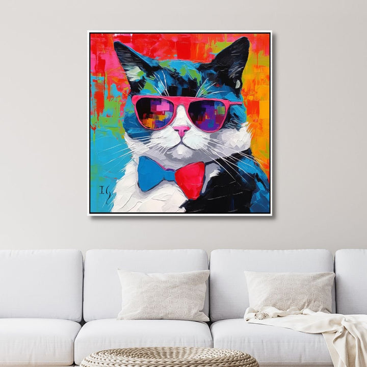 Party Cat Canvas Wall Art - Designity Art