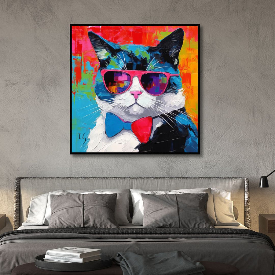 Party Cat Canvas Wall Art - Designity Art