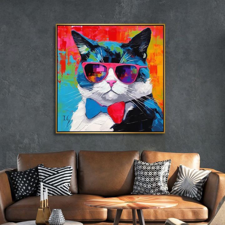 Party Cat Canvas Wall Art - Designity Art