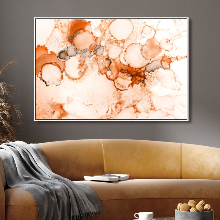 Peach and Orange Alcohol Ink Abstract Canvas Wall Art - Designity Art