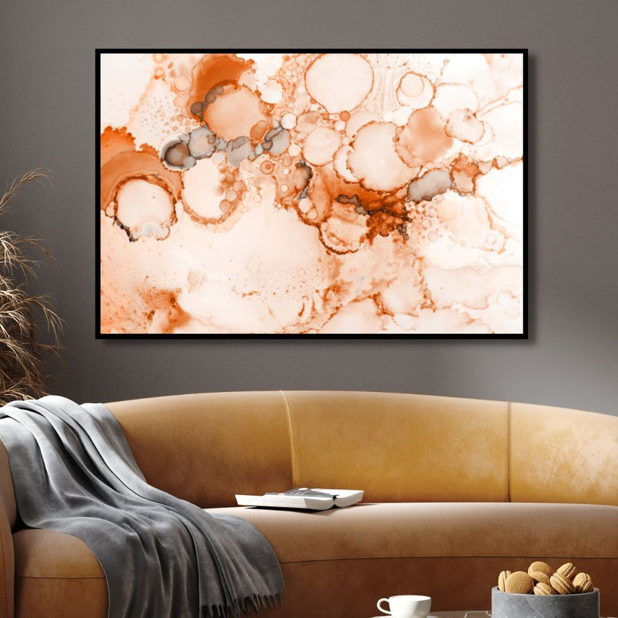 Peach and Orange Alcohol Ink Abstract Canvas Wall Art - Designity Art