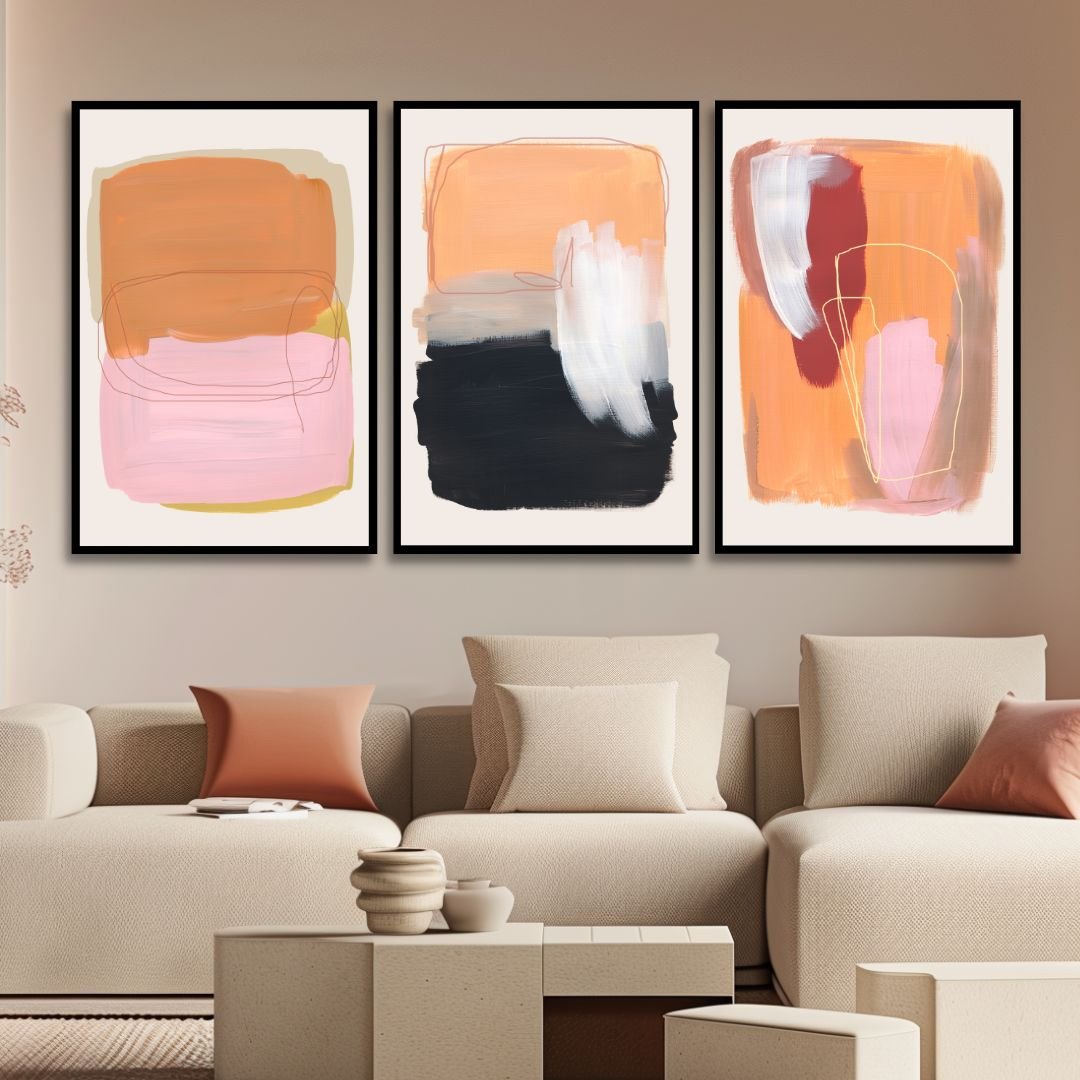 Peach, Gray and Beige Brush Strokes Abstract Art - Designity Art