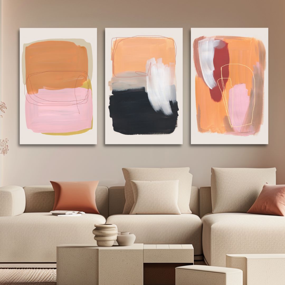 Peach, Gray and Beige Brush Strokes Abstract Art - Designity Art