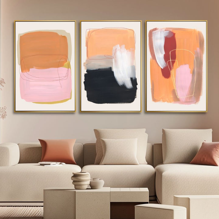 Peach, Gray and Beige Brush Strokes Abstract Art - Designity Art