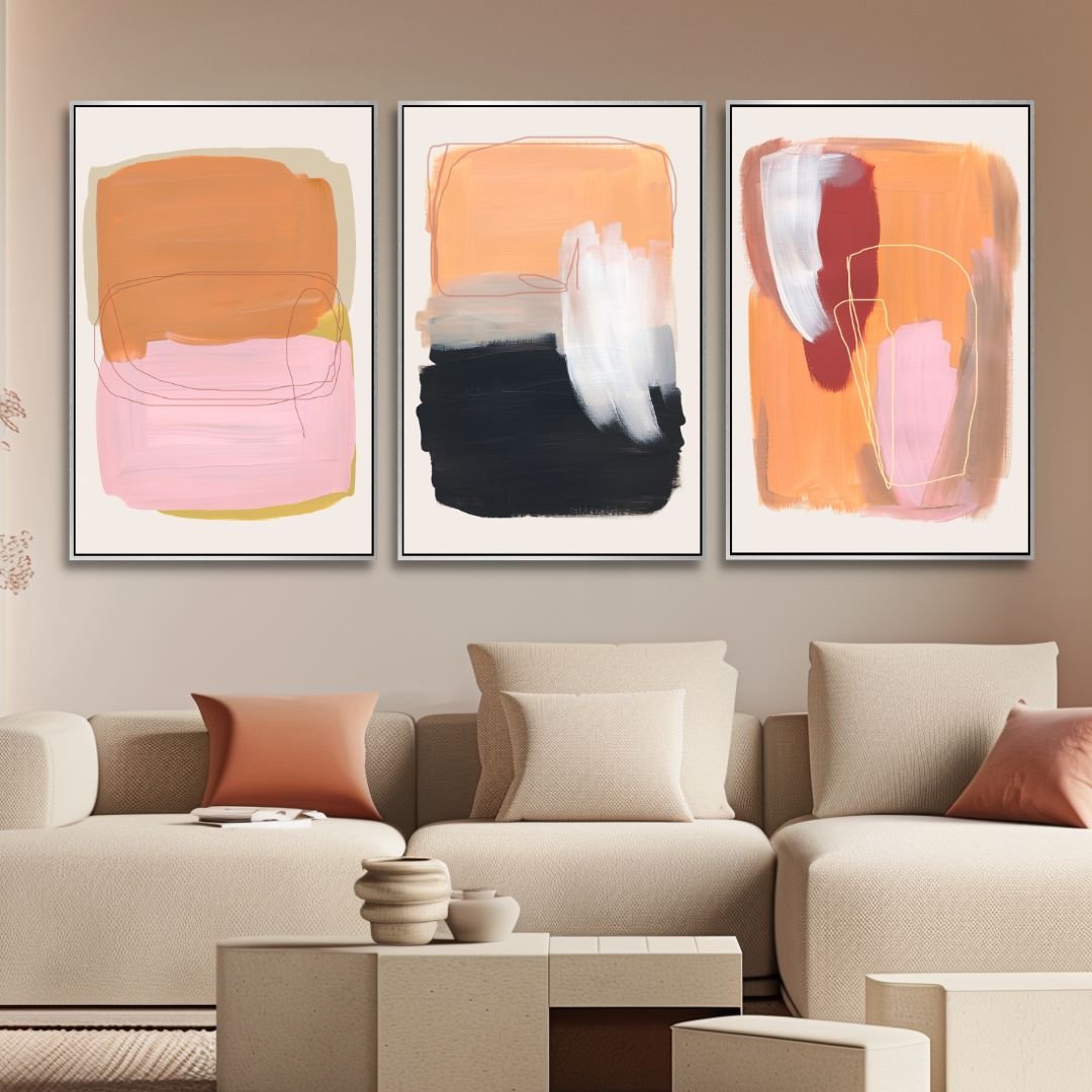 Peach, Gray and Beige Brush Strokes Abstract Art - Designity Art