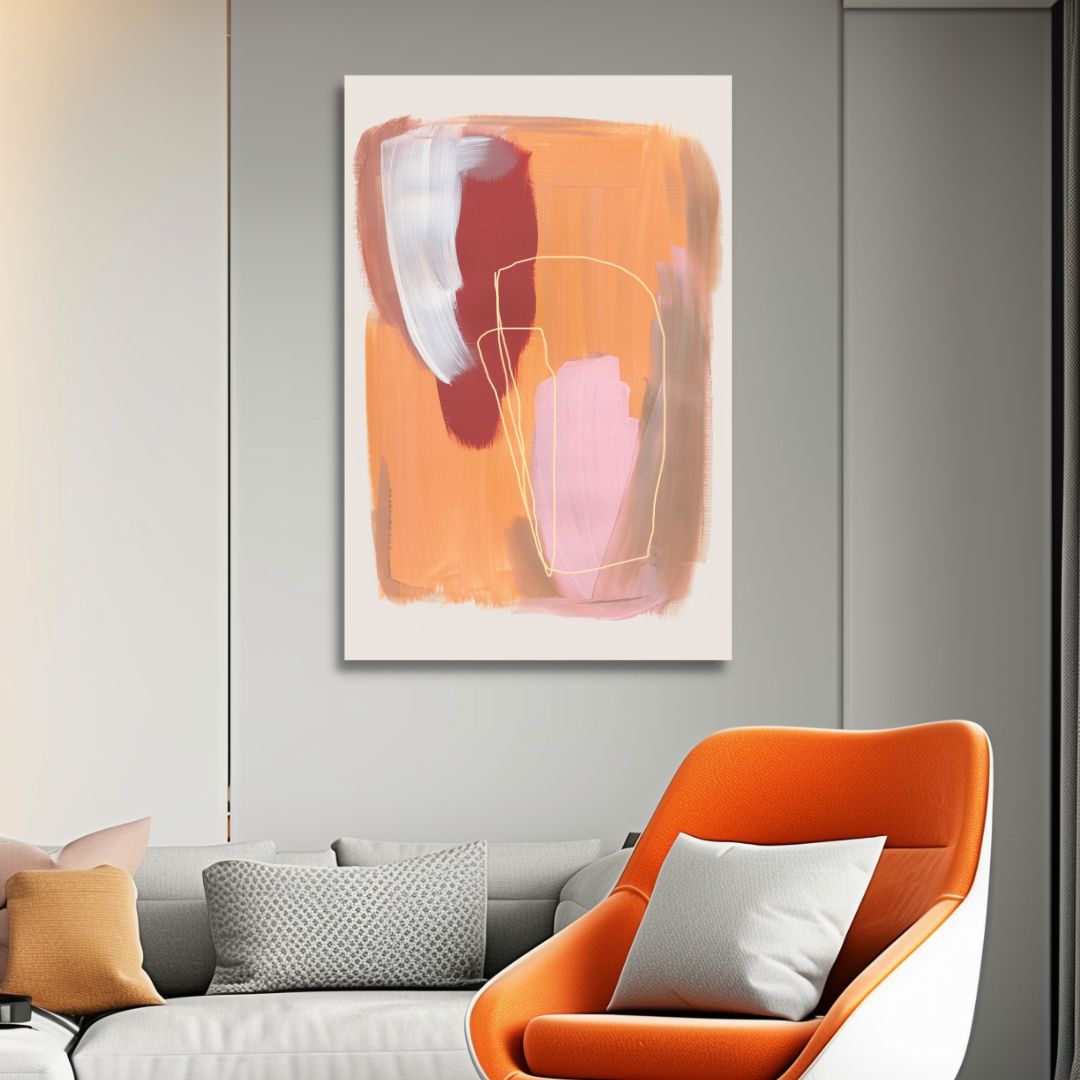 Peach, Gray and Beige Brush Strokes Abstract Art - Designity Art