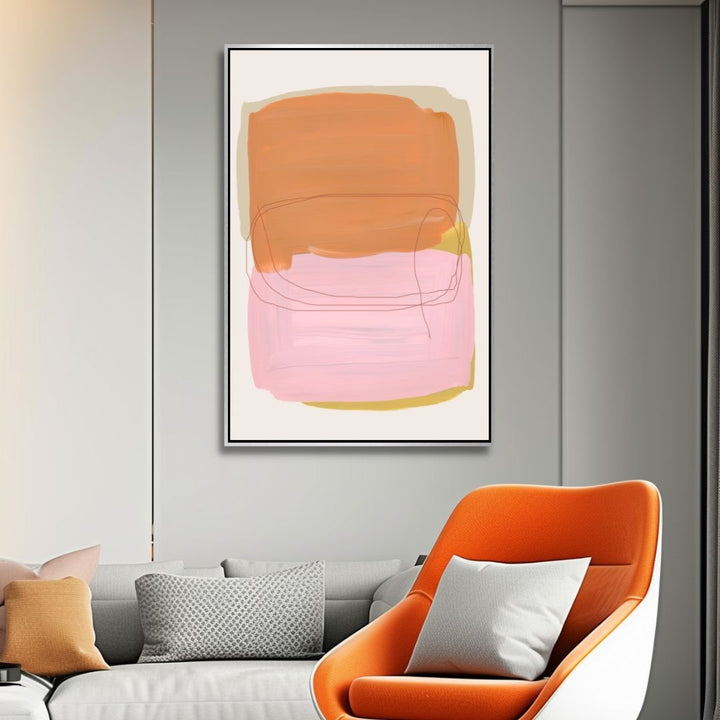 Peach, Gray and Beige Brush Strokes Abstract Art - Designity Art