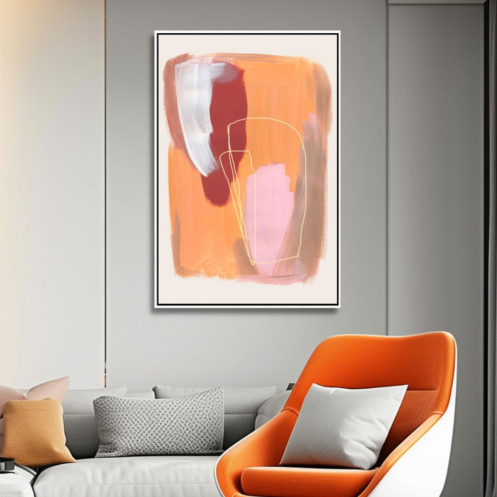 Peach, Gray and Beige Brush Strokes Abstract Art - Designity Art