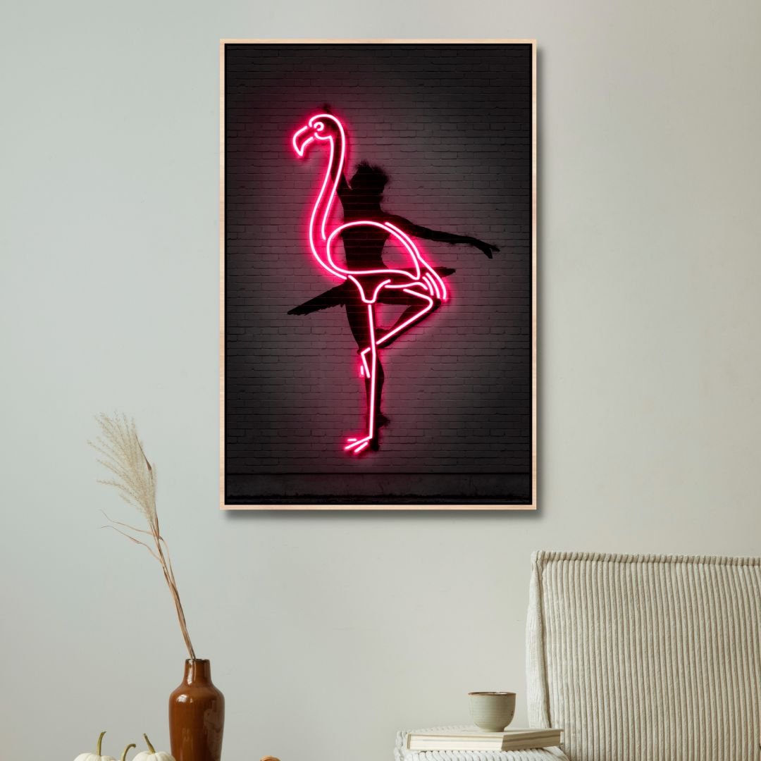 Pink Neon Ballerina Canvas Wall Art - Designity Art