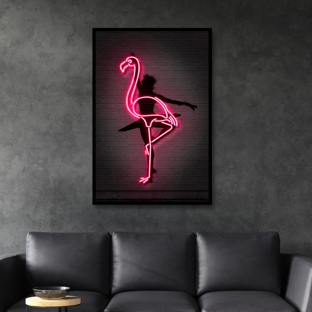 Pink Neon Ballerina Canvas Wall Art - Designity Art