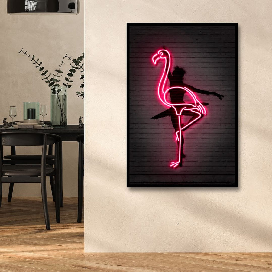 Pink Neon Ballerina Canvas Wall Art - Designity Art