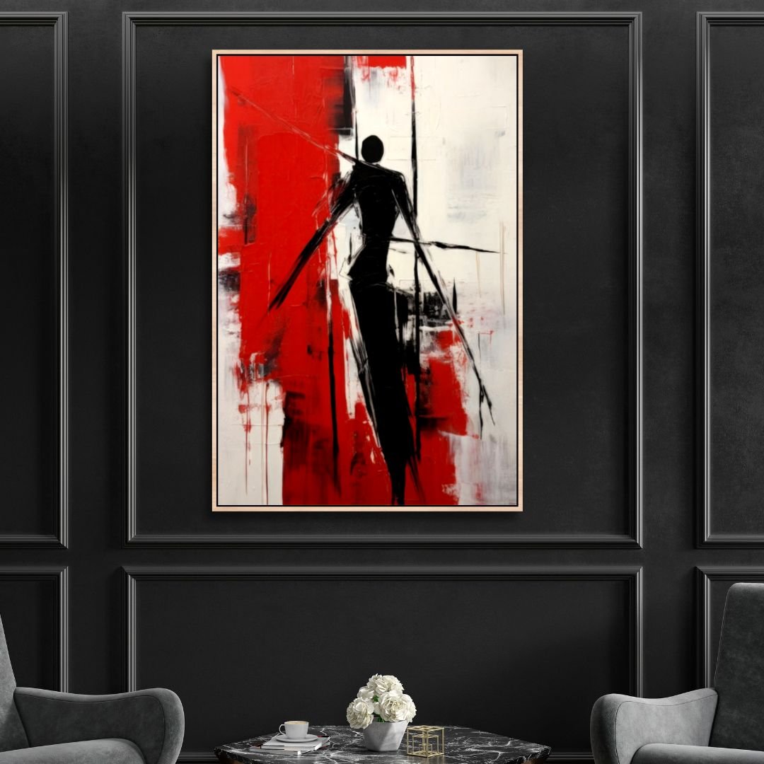 Red, Black and White Silhouette Abstract Art - Designity Art