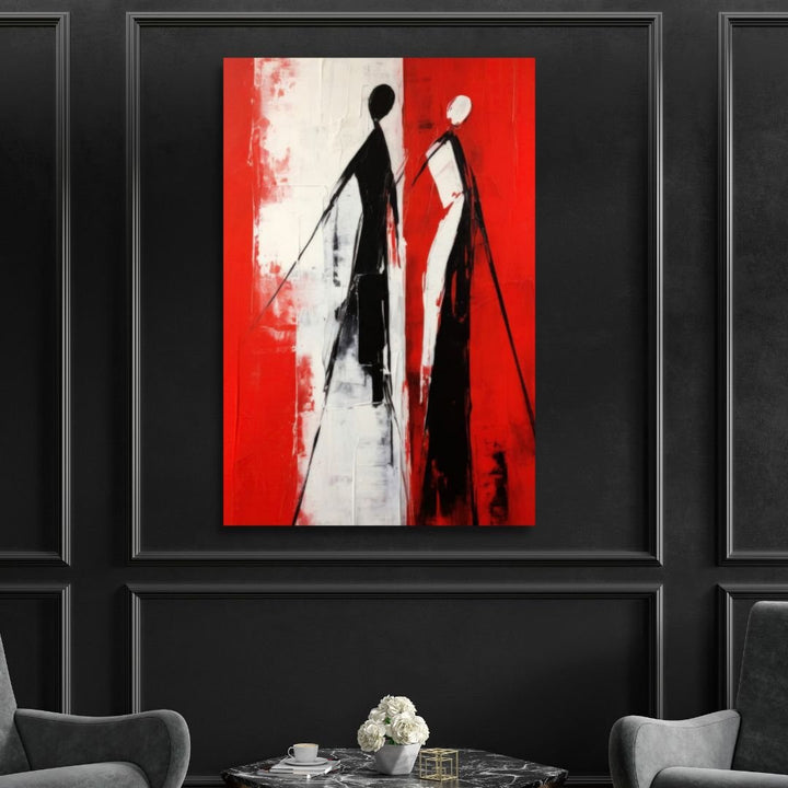 Red, Black and White Silhouette Abstract Art - Designity Art